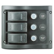 allpa schakelpaneel, 12V, 3-schakelaars & LED-indicators, autom. zekeringen (5A, 10A, 15A)