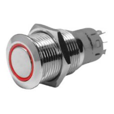 allpa RVS Ring LED drukschakelaar,(ON) / OFF, 24V, boorgat 16mm, inbouwdiepte 36mm, rood LED