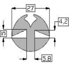 Raamrubber grijs tpe 4/5 br 27 mm  per meter