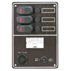 allpa Schakelpaneel, 12V, 3-schakelaar met LED, zekeringen, 1x 12V-stopcontact, voltmeter (2